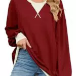 EDOTON Felpa Oversize Donna Maniche Lunghe Girocollo Casual Righe Color Block