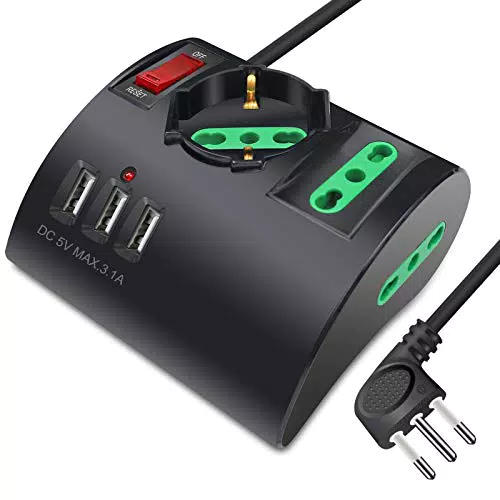 Extrastar Multipresa da Scrivania con 3 Presa USB e Interruttore di Protezione