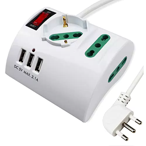 Extrastar Multipresa da Scrivania con 3 Prese USB e Interruttore di Protezione