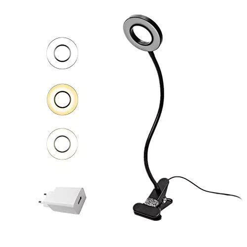 EYOCEAN Lampada da Lettura Flessibile con Pinza, Dimmerabile e USB