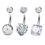 FECTAS Anello Ombelico in Argento con Zirconia in Acciaio Chirurgico 14G