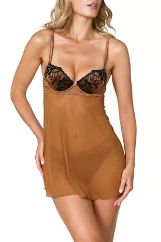 Goldenpoint Babydoll Macramè con Coppe Imbottite in Pizzo e Ferretto