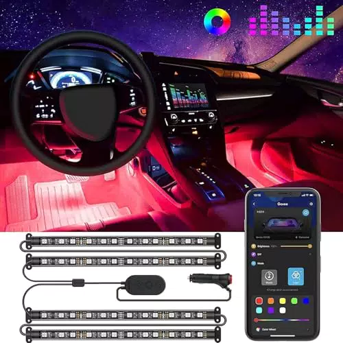 Govee Striscia LED Auto con App e Musica, Kit di Illuminazione Interna DC 12V