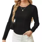 Grace Karin Top casual da donna elastico slim fit manica lunga girocollo