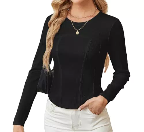 Grace Karin Top casual da donna elastico slim fit manica lunga girocollo