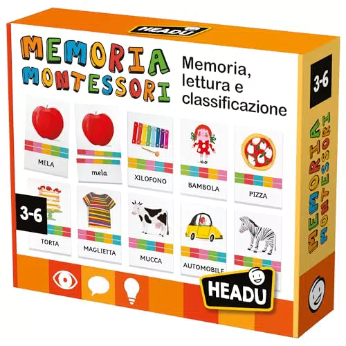 Headu Memoria Montessori - Gioco Educativo di Lettura e Classificazione per Bambini 3-6 Anni