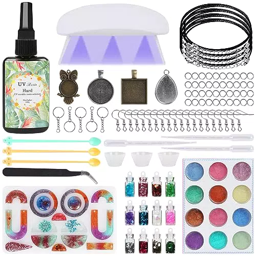 HOTOOLME Set di resina epossidica UV per principianti con lampada e stampi