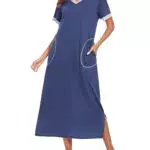 Jezonga Camicia da Notte Donna Lunga Estiva in Cotone con Maniche Corte e Tasche