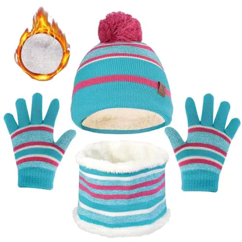 JFAN Cappello a Maglia, Sciarpa e Guanti in Lana per Bambini Unisex