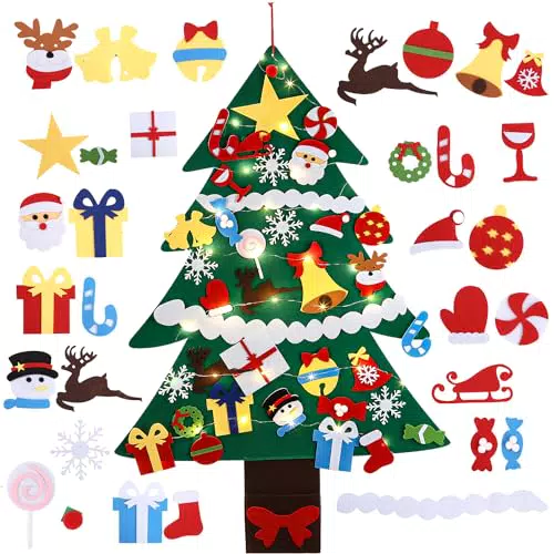 Jutyum Albero di Natale in feltro con decorazioni LED - Set fai da te