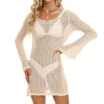 LATH.PIN Copricostume Donna Mare Crochet Manica Lunga per Spiaggia e Piscina