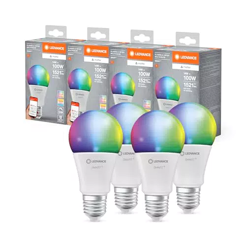 Ledvance Lampada Smart+ Matter E27 14W, Luce Bianca e Colorata, Compatibile con Assistenti Vocali