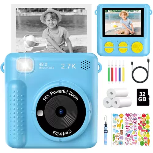 Fotocamera Istantanea per Bambini 1080P HD con Scheda da 32GB - Regalo Natale 3-12 Anni