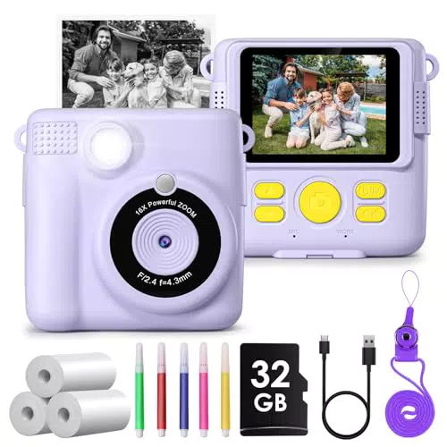 GREENTINDER Macchina Fotografica Istantanea per Bambini 1080P con Scheda 32GB