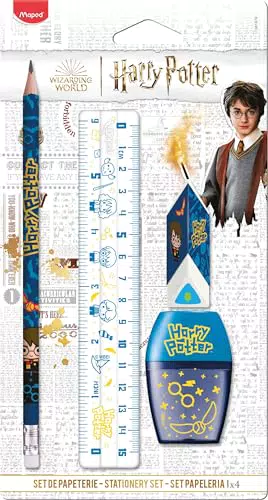 Maped Set di Cancelleria Harry Potter - Righello, Temperino, Gomma e Matita HB