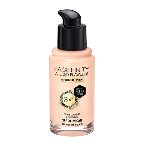 Max Factor Fondotinta Facefinity All Day Flawless 3-in-1 - Vegan, SPF20, Copertura Modulabile