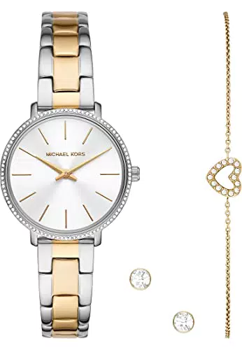 Michael Kors Orologio Pyper da Donna, Movimento a Tre Lancette, Cassa Argentata da 38 mm con Bracciale in lega
