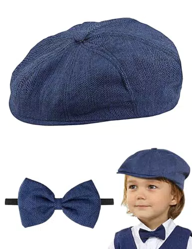 Mintgreen Cappello Vintage Tweed per Bambini con Papillon