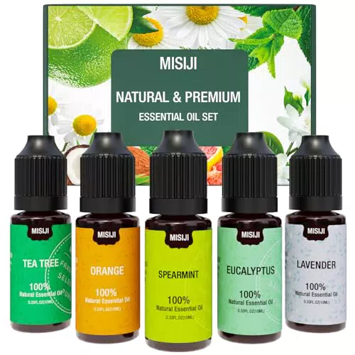 MISIJI Set di oli essenziali per diffusori: lavanda, menta, tea tree, eucalipto, arancio