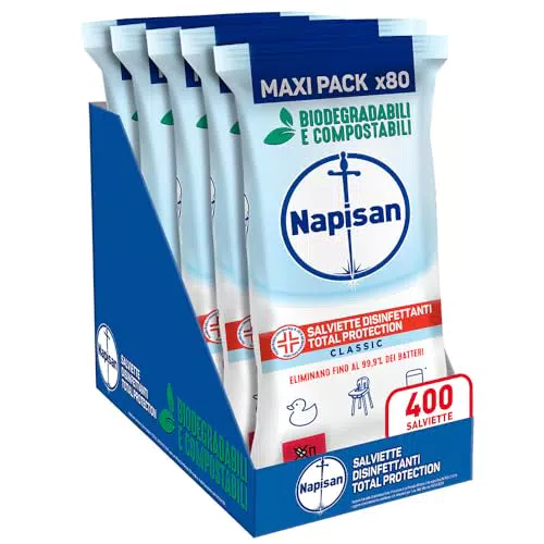 Napisan Salviette Disinfettanti Biodegradabili per Multisuperfici