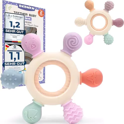 OKONKN Anello Massaggiagengive per Neonati, Senza BPA, Dentizione Sicura