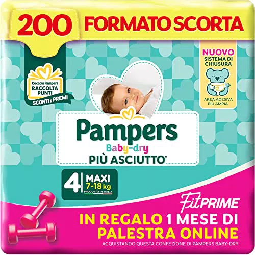 Pampers Baby Dry Fit Prime Maxi, 200 Pannolini, Taglia 4
