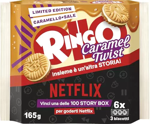 Pavesi Ringo Caramel Twist - Biscotti Farciti con Crema al Caramello Salato