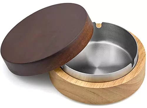 Posacenere in Legno e Acciaio Inossidabile con Coperchio per Ufficio e Casa