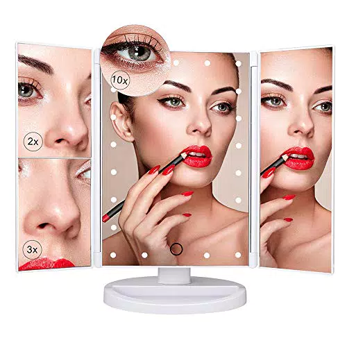 PUVLISZ Specchio cosmetico con 22 luci LED, ingrandimento 2x e 3x, rotazione 180°