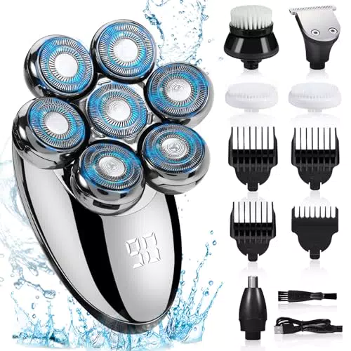 Bestcool Rasoio Elettrico 7D Impermeabile 5-in-1 per Barba e Testa Calva