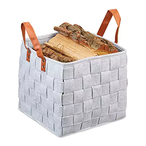 Relaxdays Cestino in Feltro Intrecciato Portaoggetti Pieghevole con Impugnature
