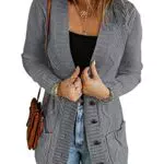 Roskiky Cardigan da donna con bottoni e maniche lunghe a treccia