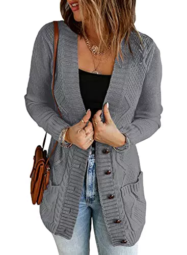 Roskiky Cardigan da donna con bottoni e maniche lunghe a treccia