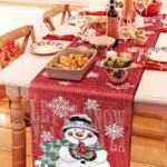 Runner da tavola natalizio con pupazzo di neve, moderno e lavabile per interni ed esterni