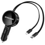 Seancheer Caricabatterie Auto Retrattile per iPhone e Android con USB