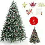 SINCHEREU Albero di Natale Artificiale 180CM con Decorazioni e Supporto Inclusi