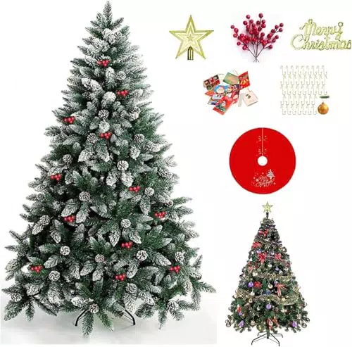 SINCHEREU Albero di Natale Artificiale 180CM con Decorazioni e Supporto Inclusi