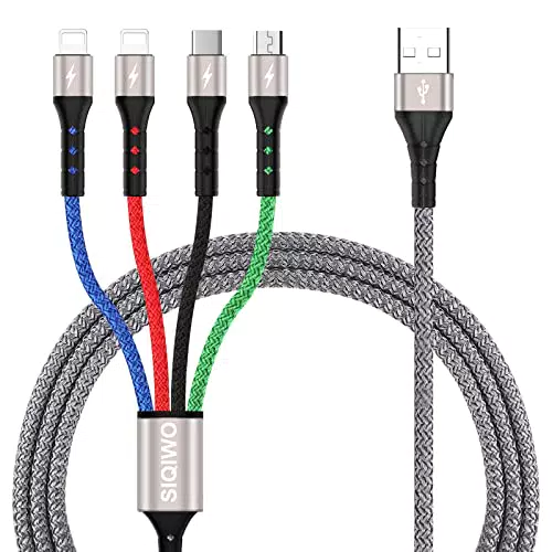 SIQIWO Cavo di Ricarica 4 in 1 3A per iPhone, Samsung, Huawei, Xiaomi, LG