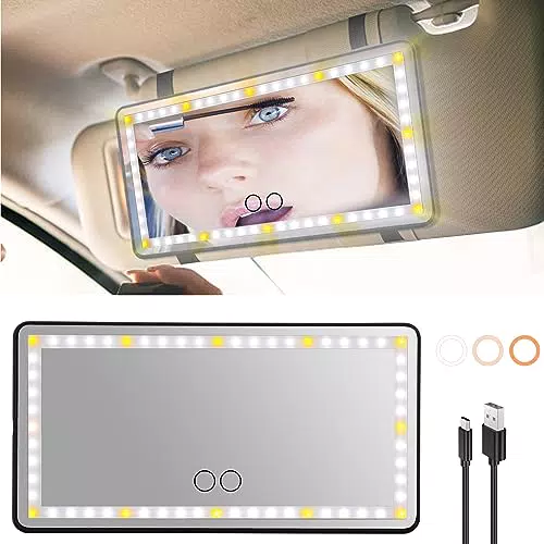 Specchio Trucco per Auto con 60 LED e Pulsantiera Touch, Ricaricabile USB
