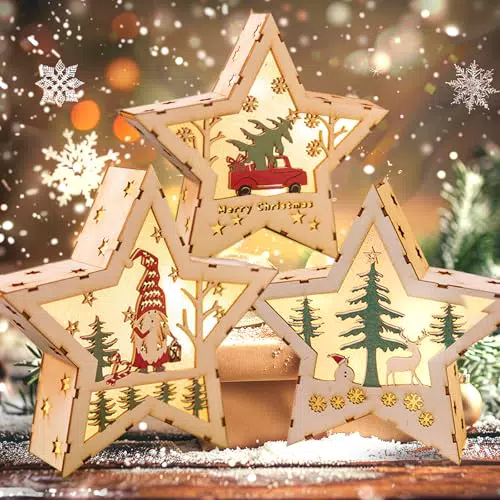 TEWWCEO Stella LED Decorativa Natalizia con Interruttore - Pupazzo di Neve e Renna