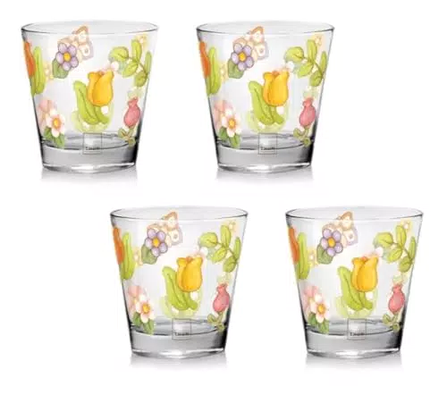 Thun Bicchieri in Vetro Decorato con Motivi Floreali - Linea Happy Country
