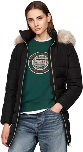 Tommy Hilfiger Cappotto Piumino Heritage Down Tyra Coat con Fur e Tasche