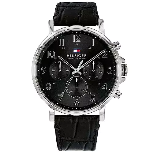 Tommy Hilfiger Orologio Analogico Multifunzionale da Uomo con Cinturino in Pelle