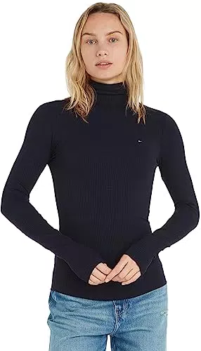 Tommy Hilfiger Pullover Donna Slim Rib Roll-Neck Collo Alto