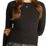 Tommy Jeans Maglietta Donna Maniche Lunghe Slim Fit Essential in Cotone