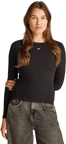 Tommy Jeans Maglietta Donna Maniche Lunghe Slim Fit Essential in Cotone