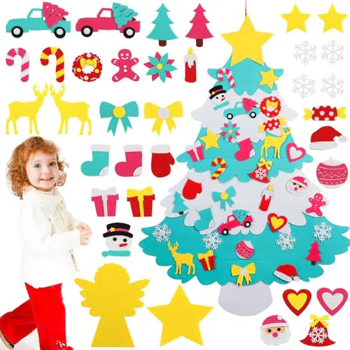 UieaMsio Albero di Natale in Feltro per Bambini con Ornamenti Rimovibili