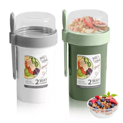 WEGREAT Bicchieri per Cereali 2 in 1 a Prova di Perdite per Yogurt e Salsa