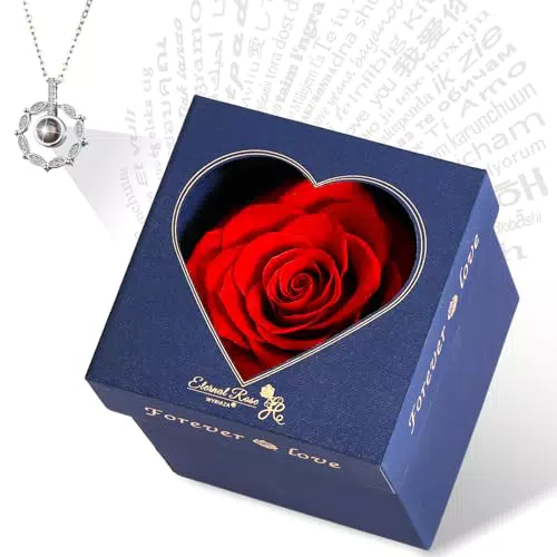 WYRIAZA Rosa Stabilizzata Eterna - Collana Regalo per Donna, Mamma e Fidanzata