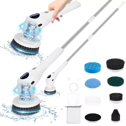 Zerotop Spazzola Rotante Elettrica per Pulizia con Manico Regolabile e LED